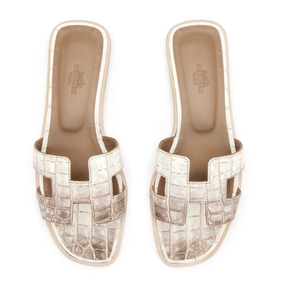Hermes White Himalaya Oran Sandals - Picture 7 of 12